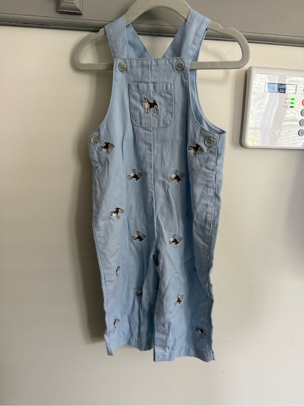 Light Blue Embroidered Puppy Overalls for Kids